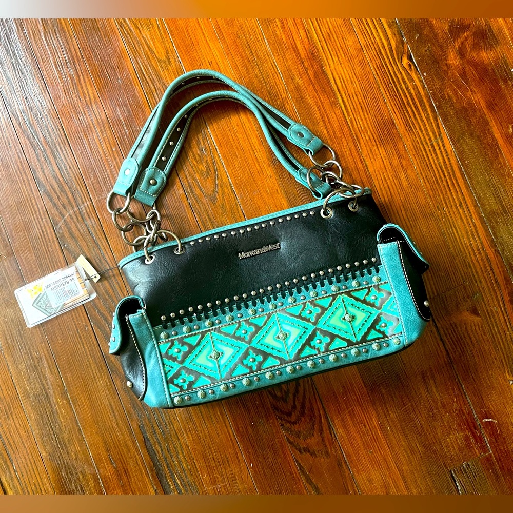 Montana west Aztec print purse bluish green/black